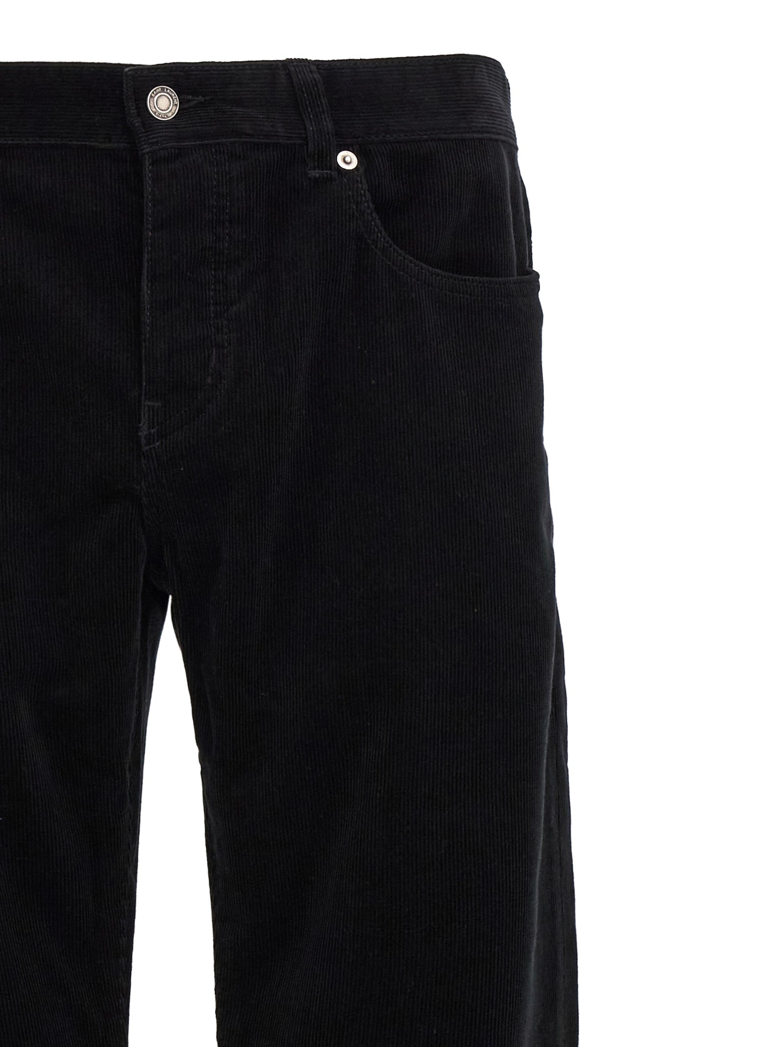 Trousers by Saint Laurent for men in cotton corduroy black presents a smart silhouette, meticulously detailed with a smart , a smart long, and a smart mid rise.