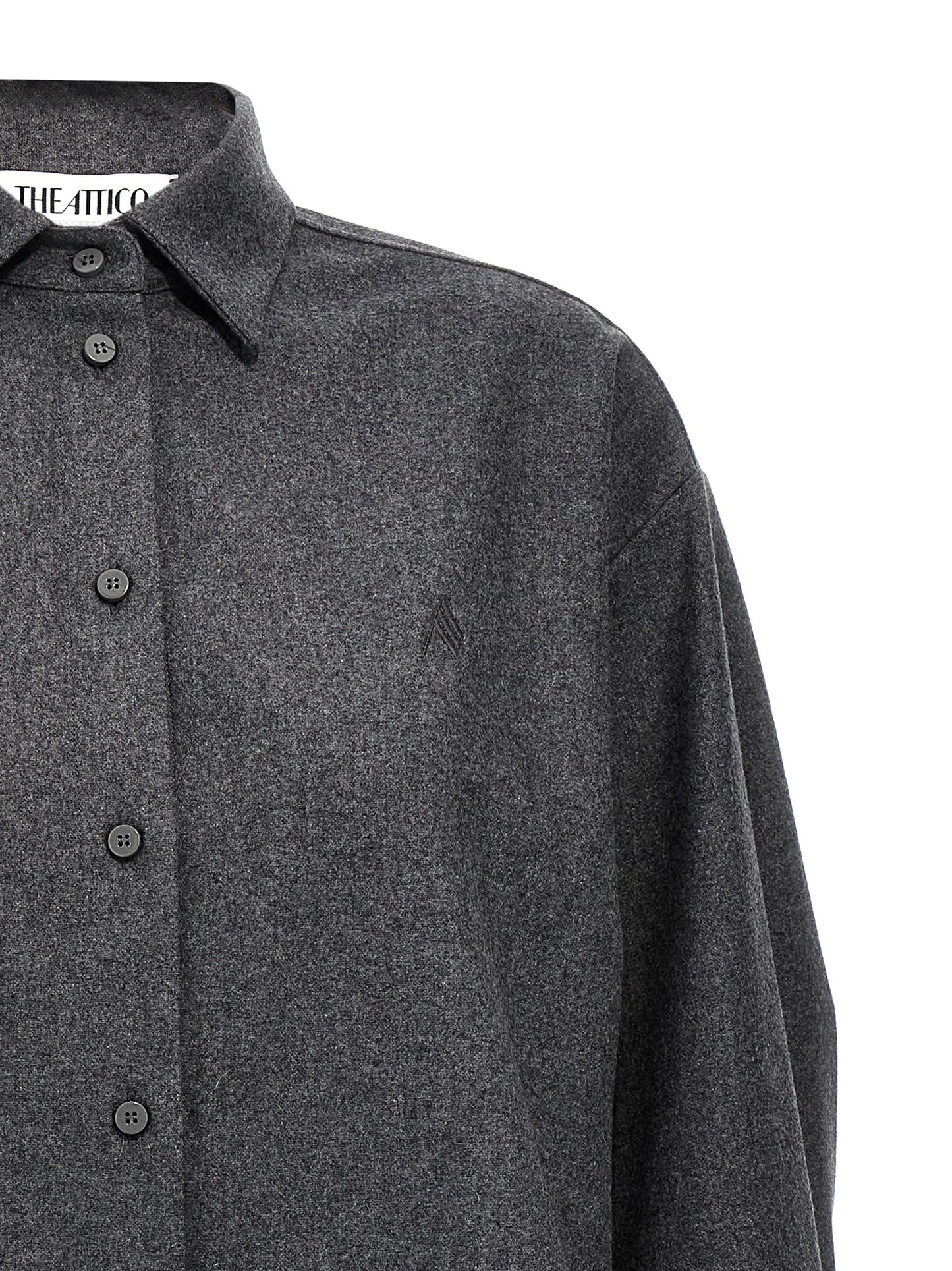 Blouse by The Attico for women in wool & nylon gray showcases a sharp silhouette, elegantly detailed with a sharp split neckline and sharp .