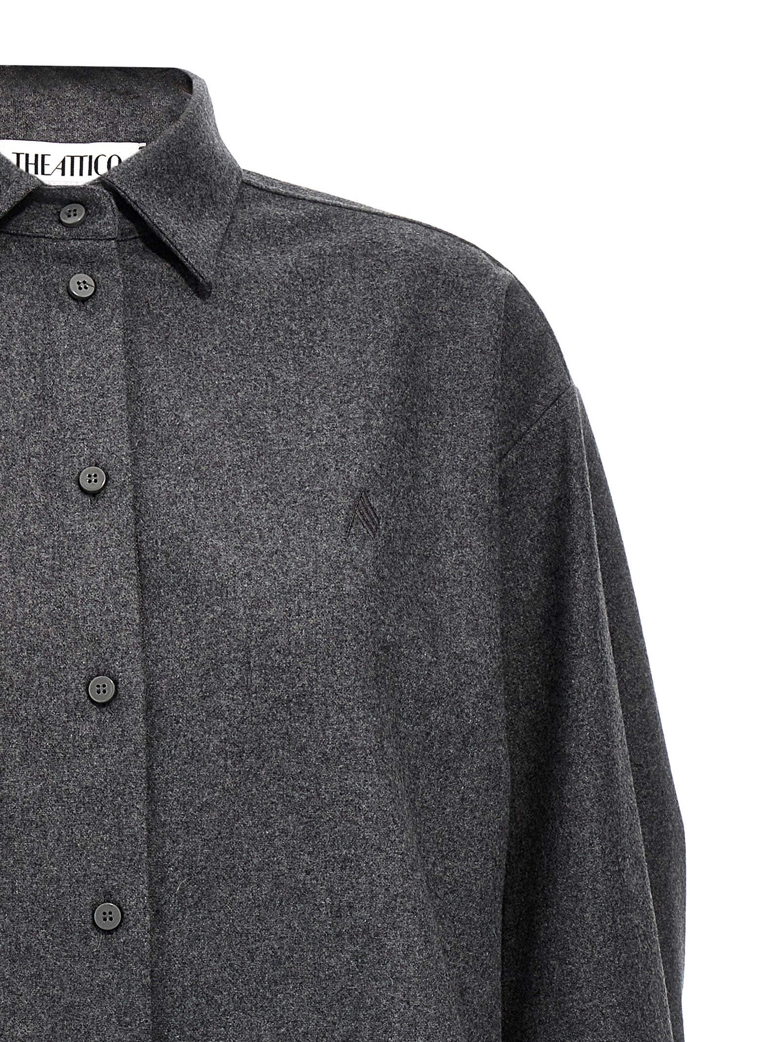 Blouse by The Attico for women in wool & nylon gray showcases a sharp silhouette, elegantly detailed with a sharp split neckline and sharp .