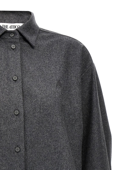 Blouse by The Attico for women in wool & nylon gray showcases a sharp silhouette, elegantly detailed with a sharp split neckline and sharp .