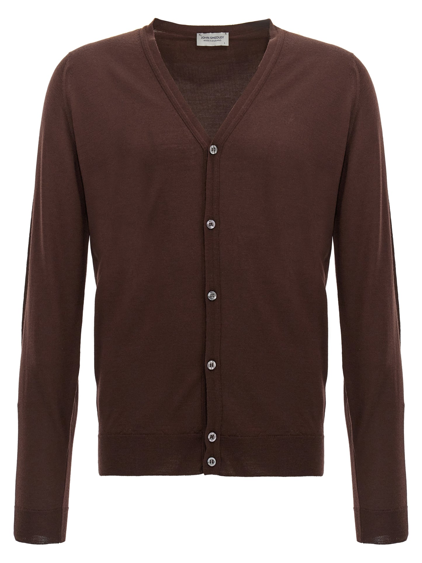 Cardigan by JOHN SMEDLEY for men in wool brown features a nuanced silhouette with a refined and nuanced detailing for a sophisticated look.