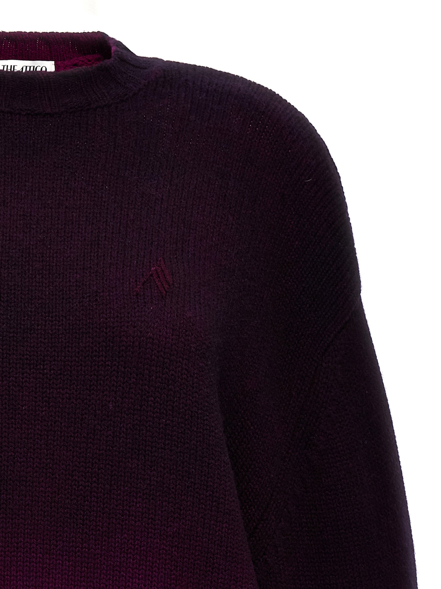 Dress by The Attico for women in cashmere purple features a dramatic silhouette, showcasing an elegant crew neckline and that flows into a dramatic short.