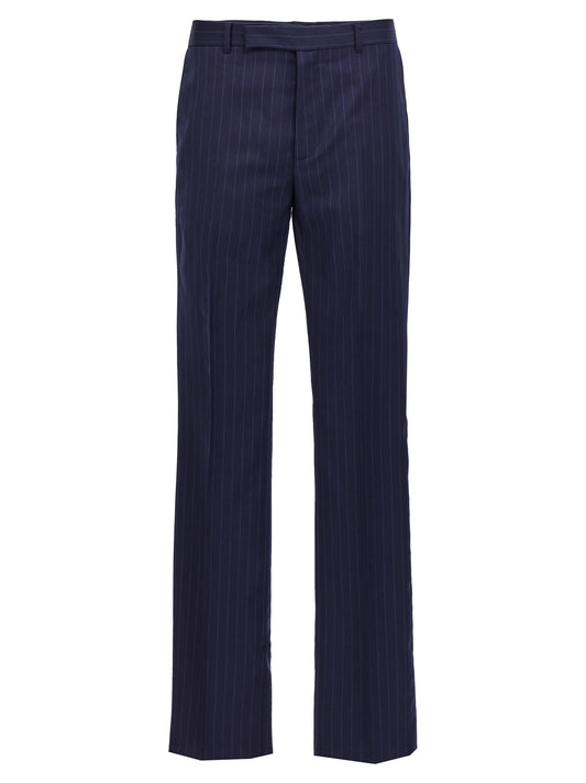 Trousers by Givenchy for men in wool blue & pinstripe features an on trend silhouette, showcasing a sophisticated with a long and for an on trend finish.