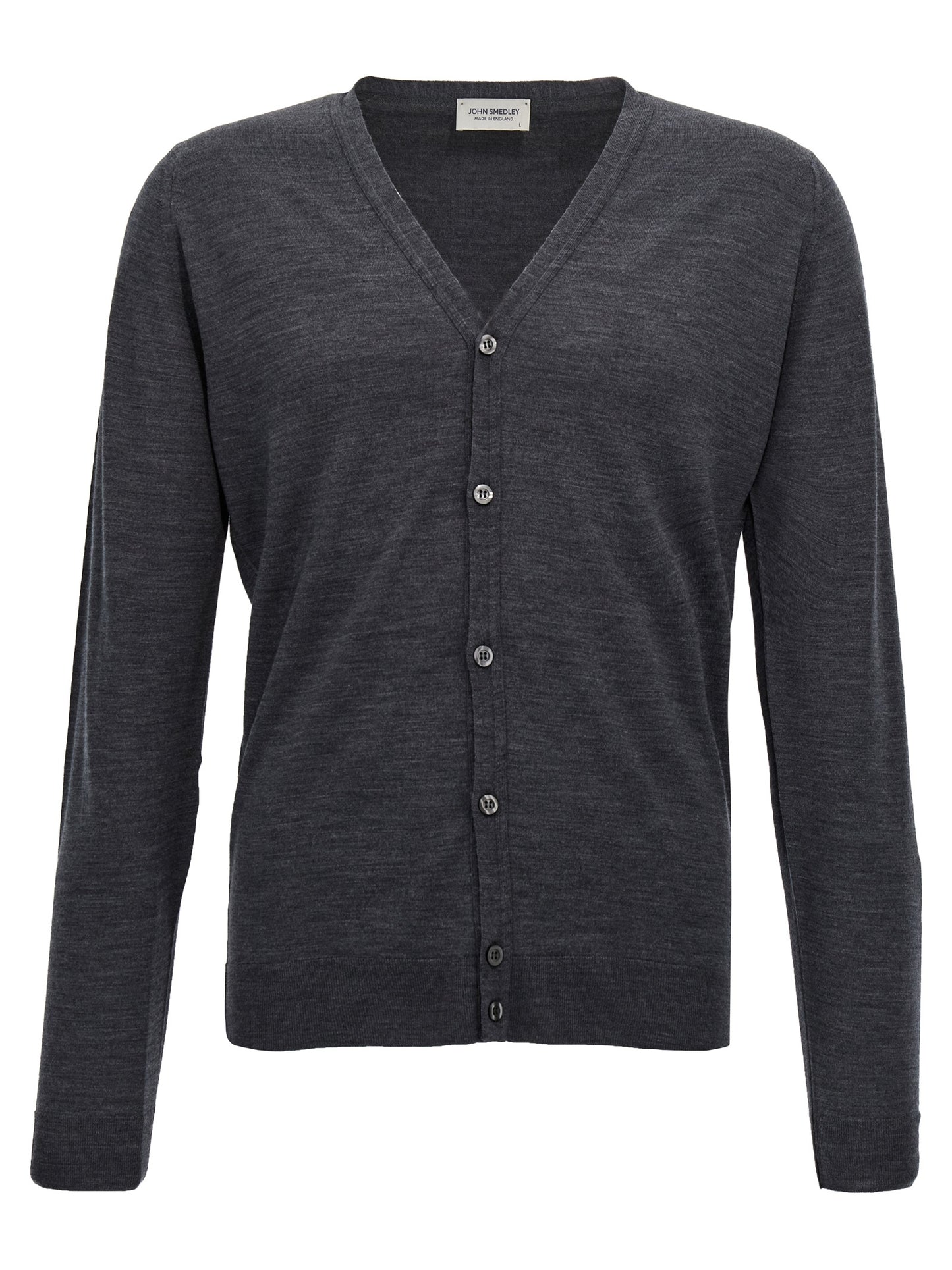 Cardigan by JOHN SMEDLEY for men in wool gray presents a textural silhouette, artfully finished with a textural and for a sophisticated, textural look.