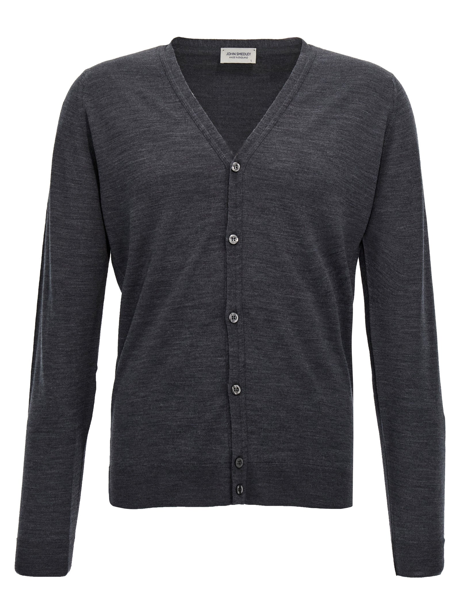 Cardigan by JOHN SMEDLEY for men in wool gray presents a textural silhouette, artfully finished with a textural and for a sophisticated, textural look.