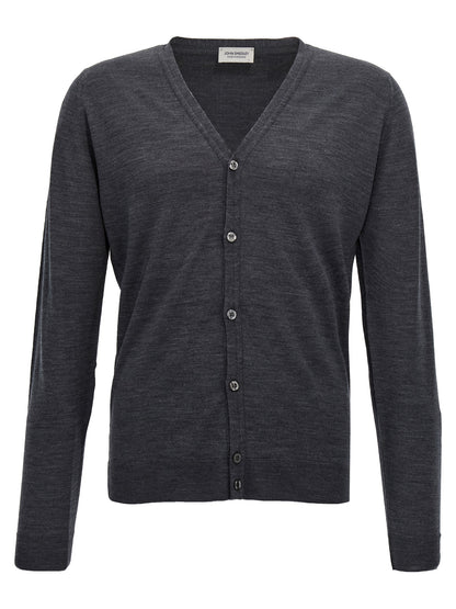 Cardigan by JOHN SMEDLEY for men in wool gray presents a textural silhouette, artfully finished with a textural and for a sophisticated, textural look.