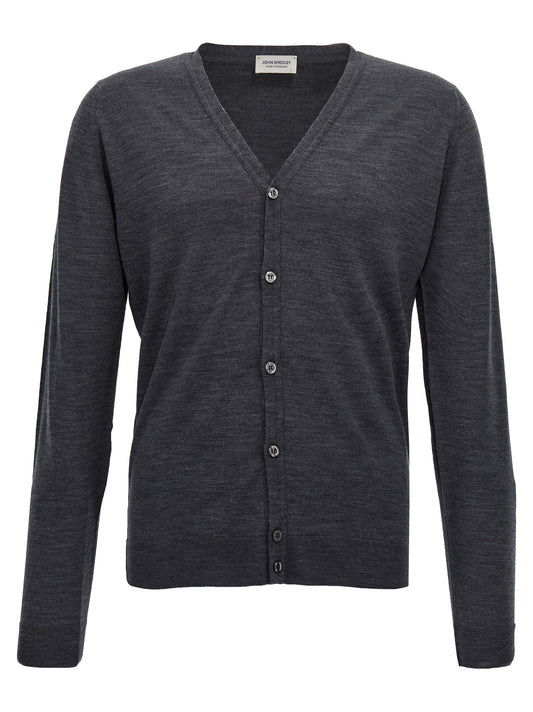 Cardigan by JOHN SMEDLEY for men in wool gray presents a textural silhouette, artfully finished with a textural and for a sophisticated, textural look.