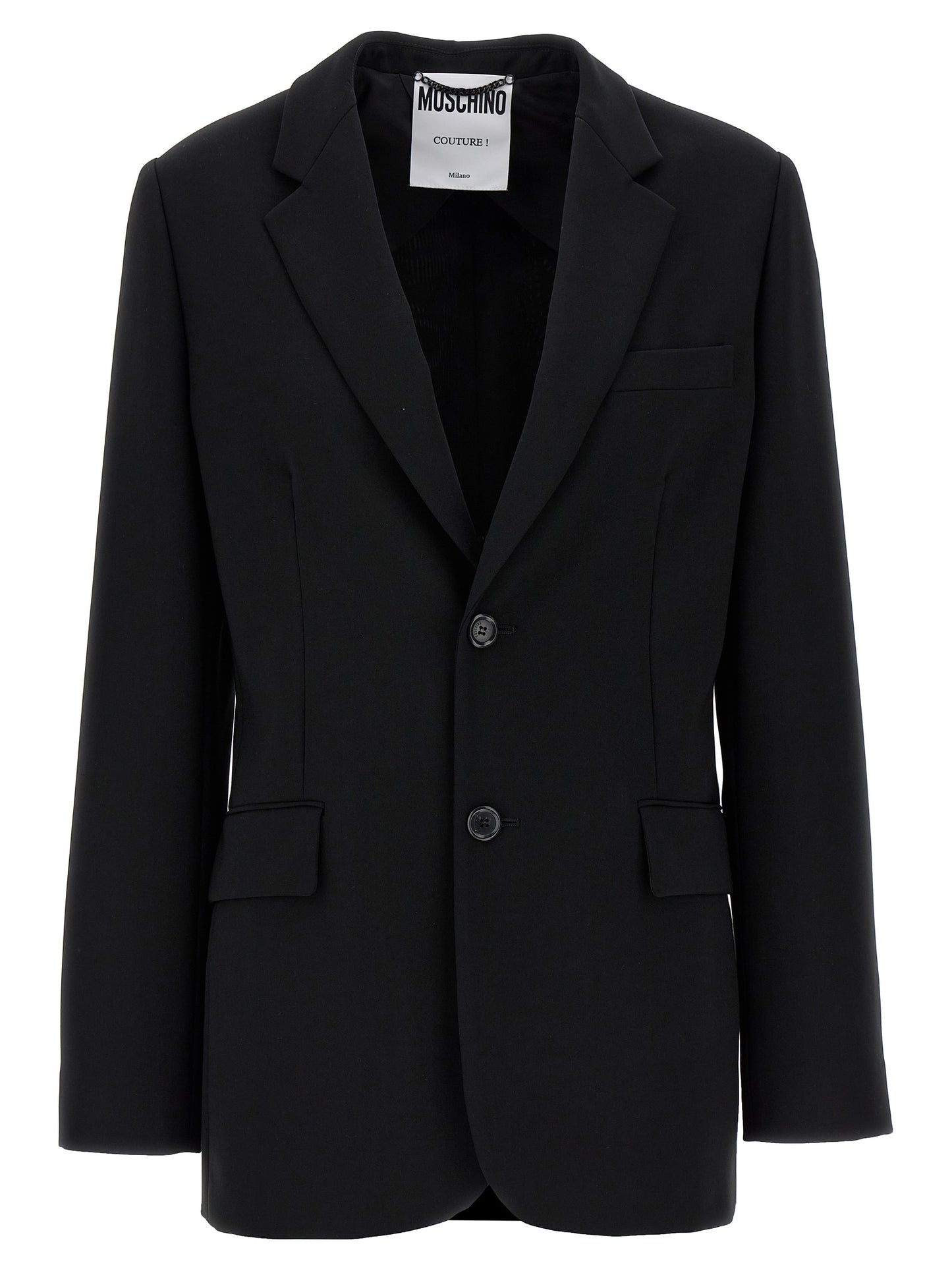 Blazer by Moschino for women in stretch polyester black features an stylish silhouette, showcasing a sophisticated and stylish for a truly stylish finish.