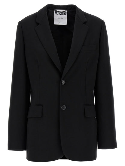 Blazer by Moschino for women in stretch polyester black features an stylish silhouette, showcasing a sophisticated and stylish for a truly stylish finish.