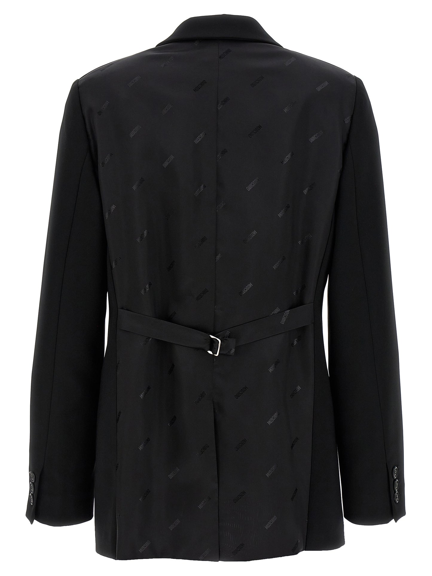 This Blazer by Moschino for women in stretch polyester black presents a tailored silhouette, meticulously tailored with a tailored and distinctive for a tailored finish.