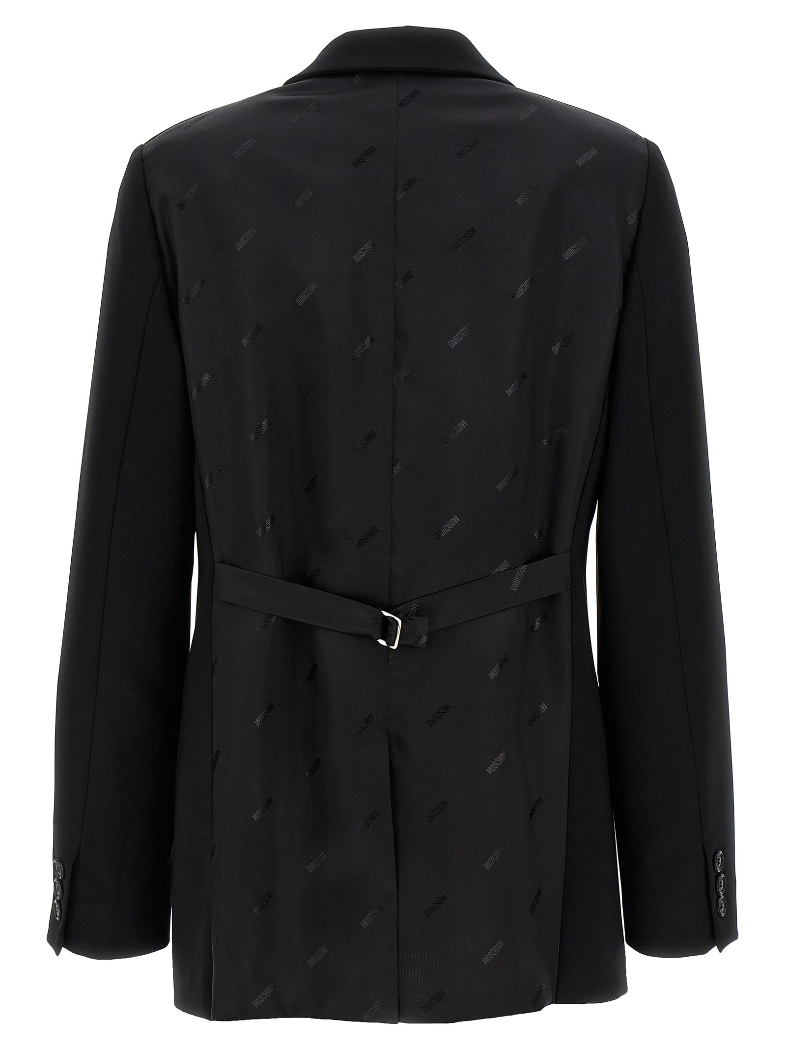This Blazer by Moschino for women in stretch polyester black presents a tailored silhouette, meticulously tailored with a tailored and distinctive for a tailored finish.