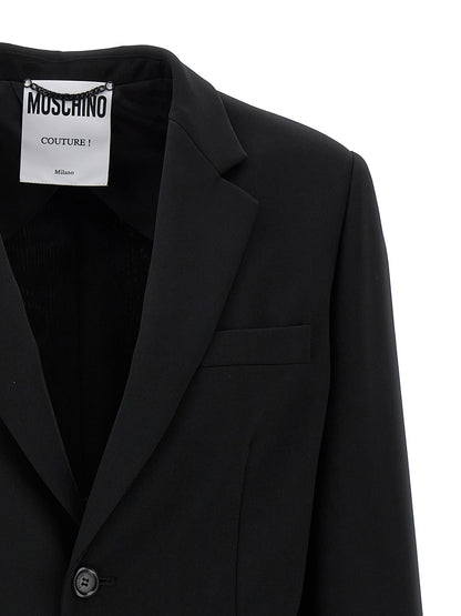 Blazer by Moschino for women in stretch polyester black features an sartorial silhouette, showcasing a sophisticated and sartorial for a truly sartorial finish.