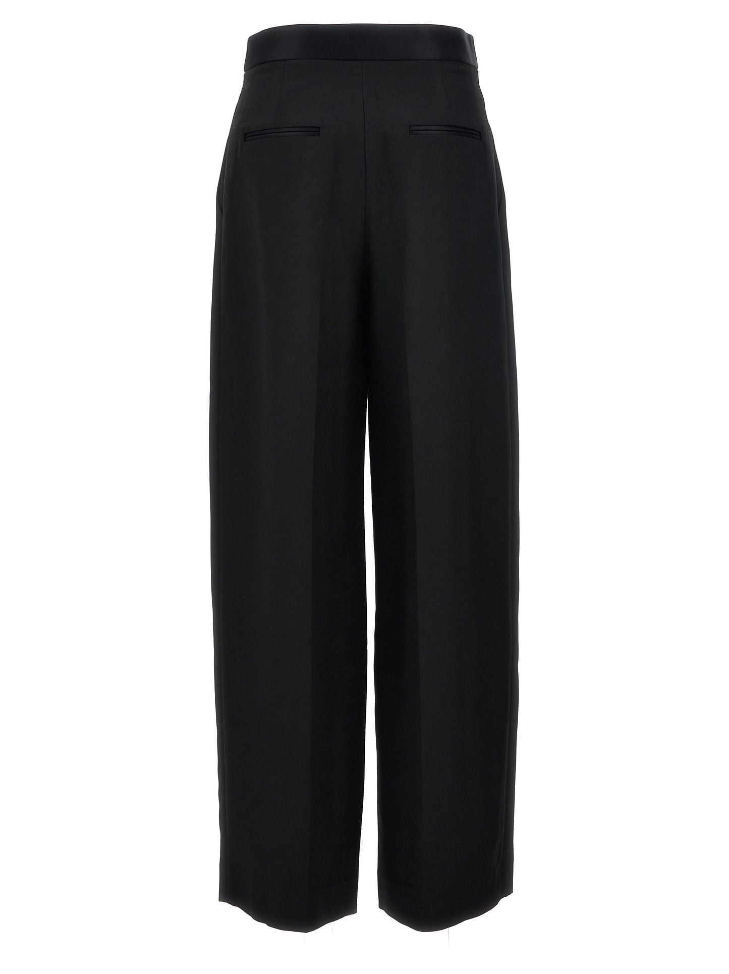 Trousers by Khaite for women in polyamide viscose black features a tailored silhouette with a tailored wide, defined by its long and a sophisticated .