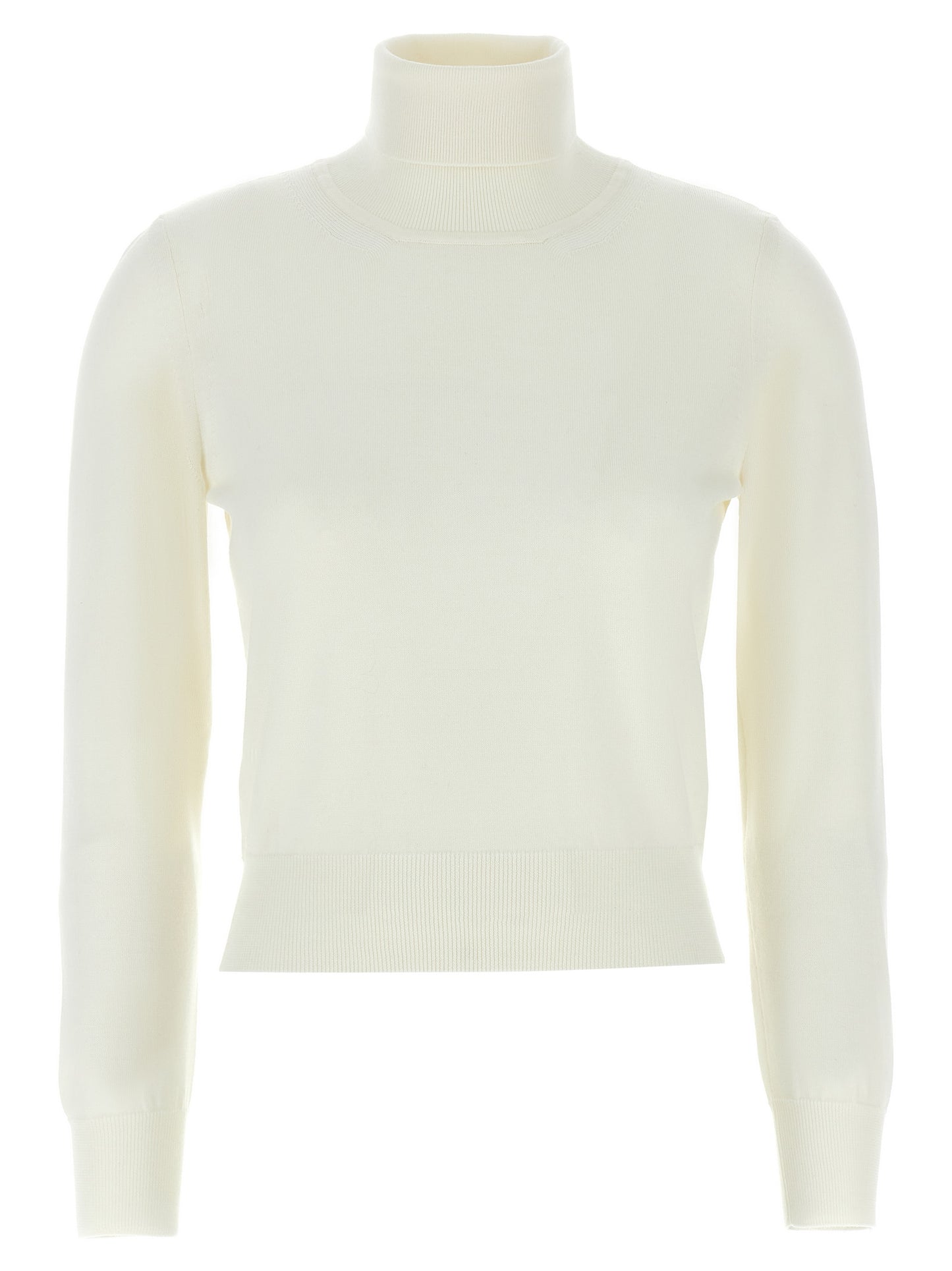 Cardigan by ANTONINO VALENTI for women in merino wool white features an crisp silhouette, showcasing a sophisticated turtle high-neck neckline and detail for a truly crisp finish.