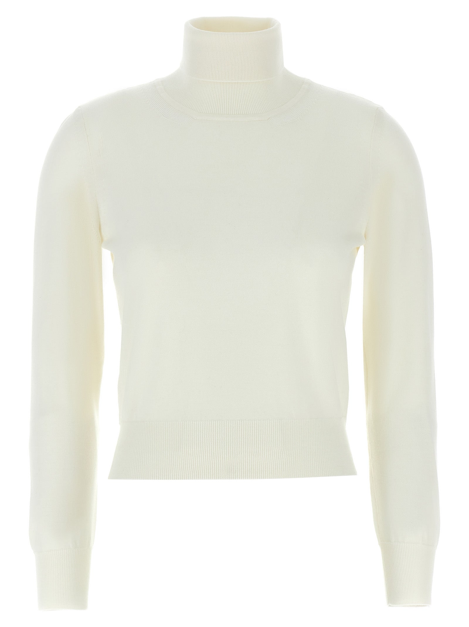 Cardigan by ANTONINO VALENTI for women in merino wool white features an crisp silhouette, showcasing a sophisticated turtle high-neck neckline and detail for a truly crisp finish.
