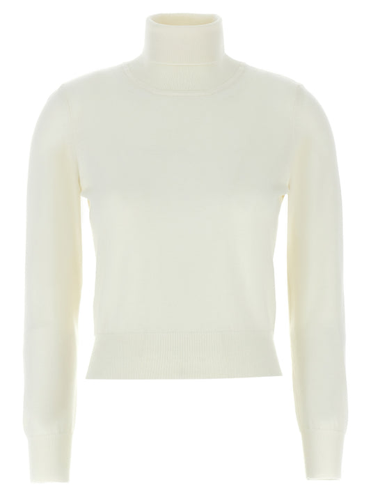 Cardigan by ANTONINO VALENTI for women in merino wool white features an crisp silhouette, showcasing a sophisticated turtle high-neck neckline and detail for a truly crisp finish.