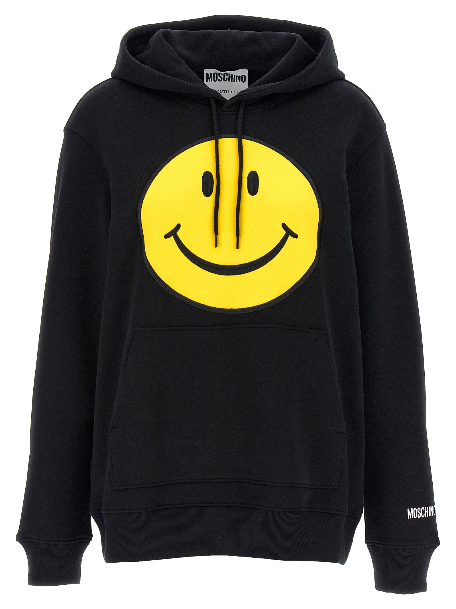Sweatshirt Hoodie by Moschino for women in cotton black features a edgy silhouette, detailed with a edgy hooded neckline and for a refined finish.