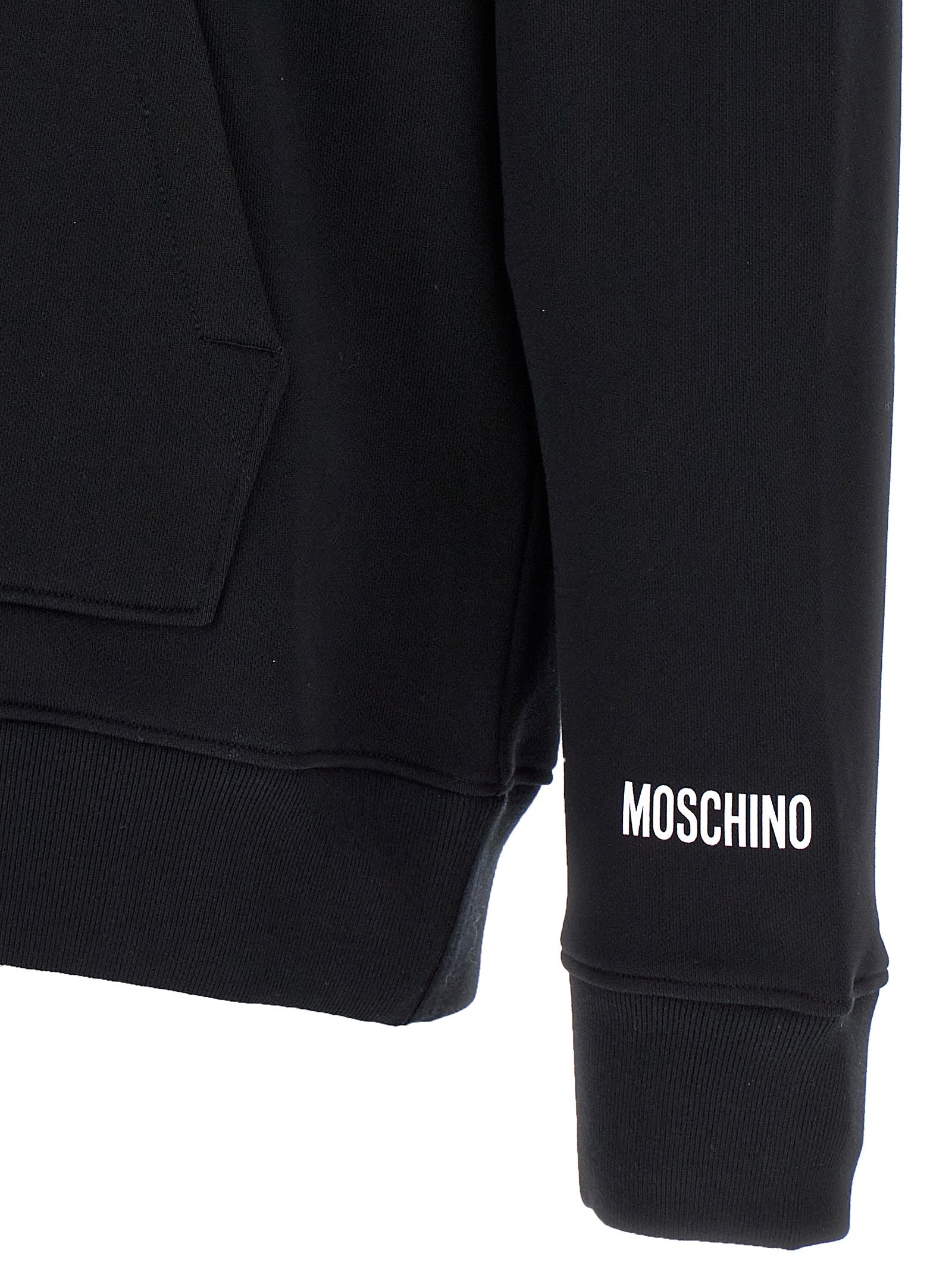 Sweatshirt Hoodie by Moschino for women in cotton black features an dramatic silhouette, showcasing a sophisticated and dramatic for a refined, modern aesthetic.