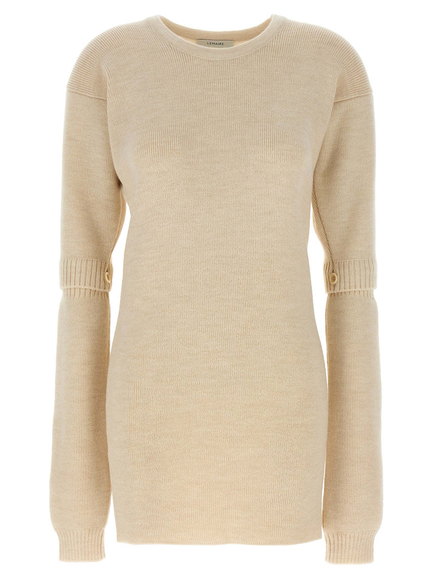 Dress by Lemaire for women in acrylic alpaca wool white features a dramatic silhouette, showcasing an elegant and that flows into a dramatic short.