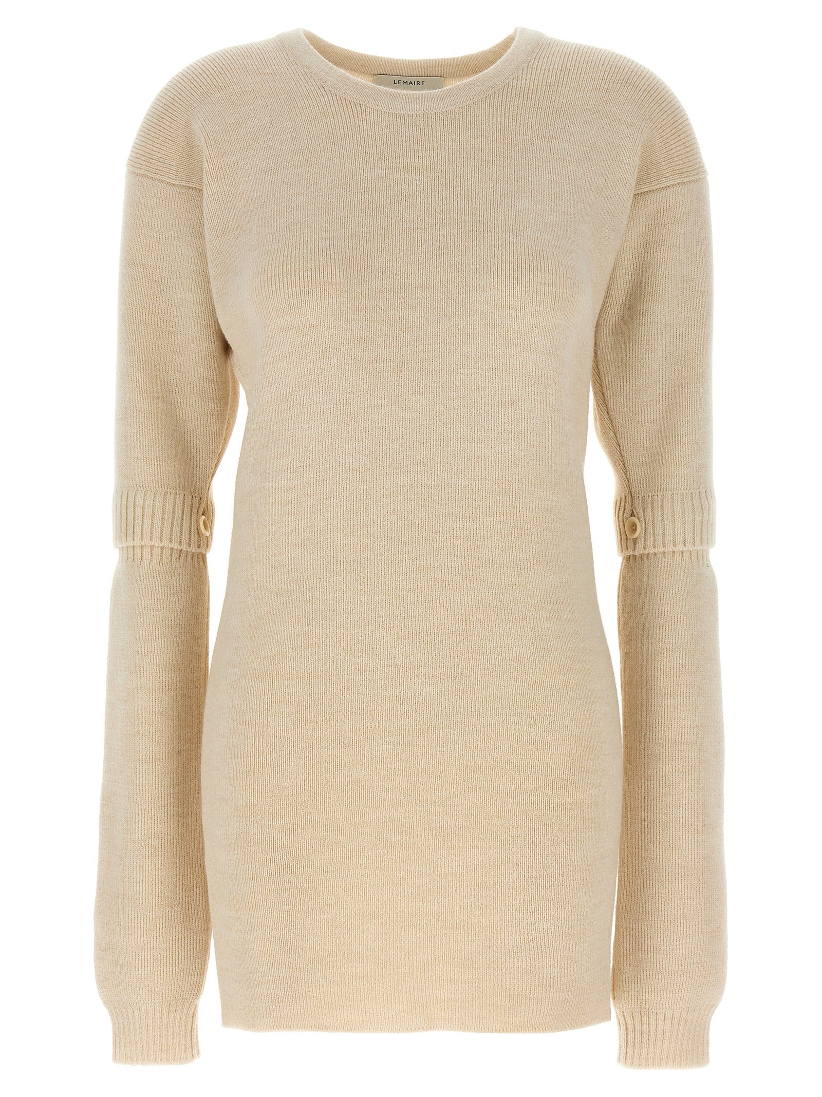 Dress by Lemaire for women in acrylic alpaca wool white features a dramatic silhouette, showcasing an elegant and that flows into a dramatic short.