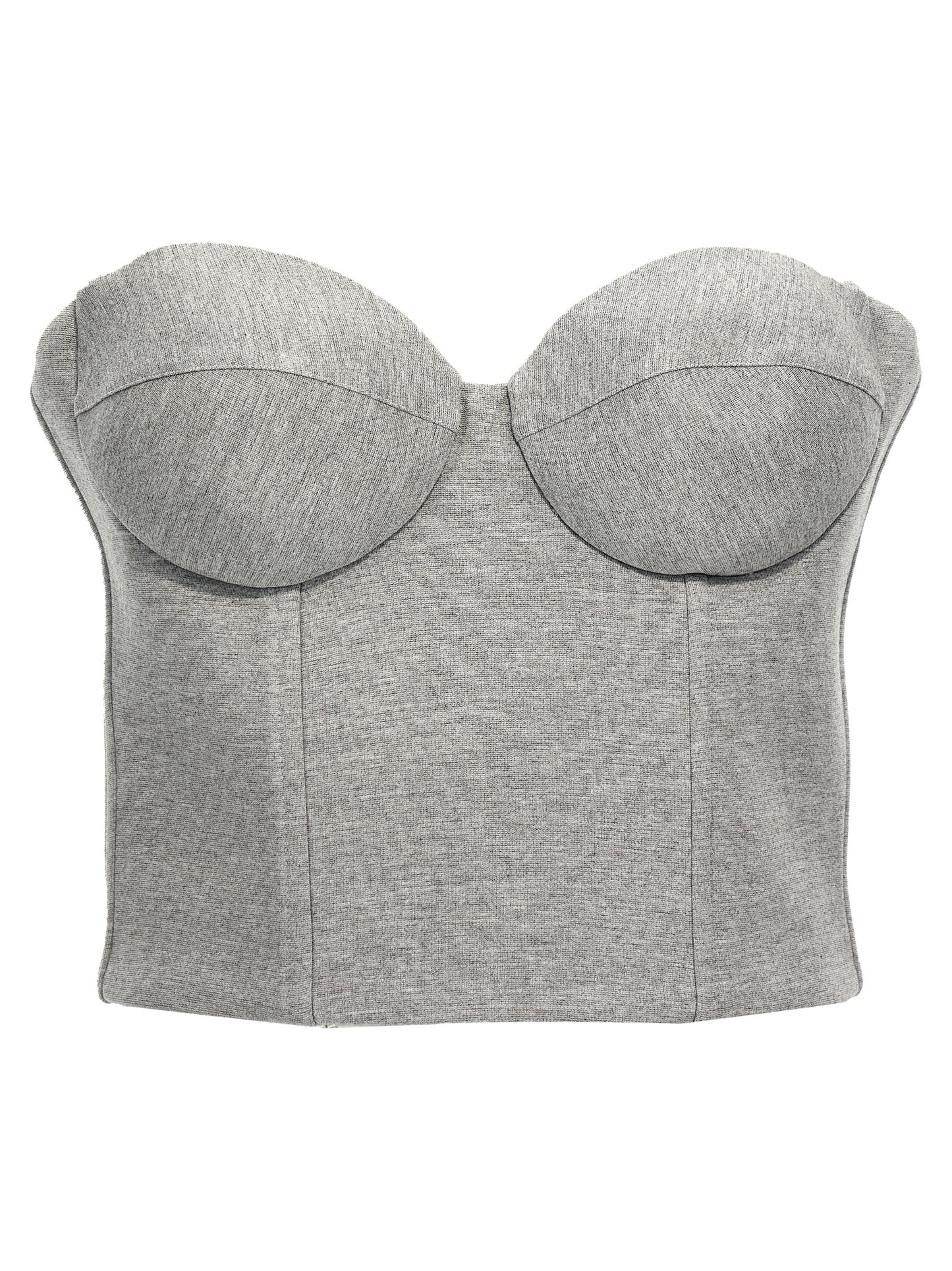 T-Shirt by Giuseppe Di Morabito for women in stretch polyamide viscose gray features an edgy silhouette, meticulously detailed with a sophisticated sleeveless and sweetheart neckline for a truly edgy finish.