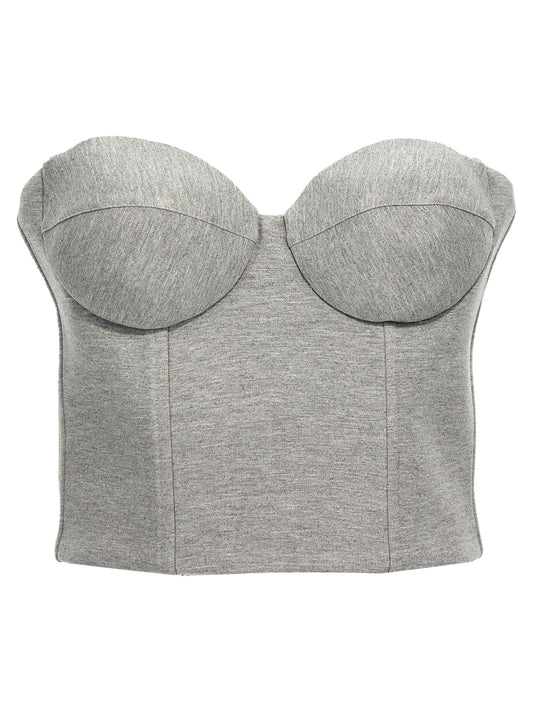 T-Shirt by Giuseppe Di Morabito for women in stretch polyamide viscose gray features an edgy silhouette, meticulously detailed with a sophisticated sleeveless and sweetheart neckline for a truly edgy finish.
