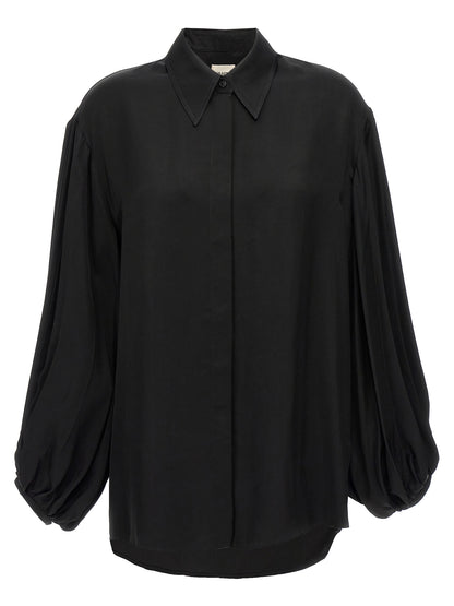 Blouse by Khaite for women in cupro black features an polished silhouette, showcasing a sophisticated and detail for a truly polished finish.