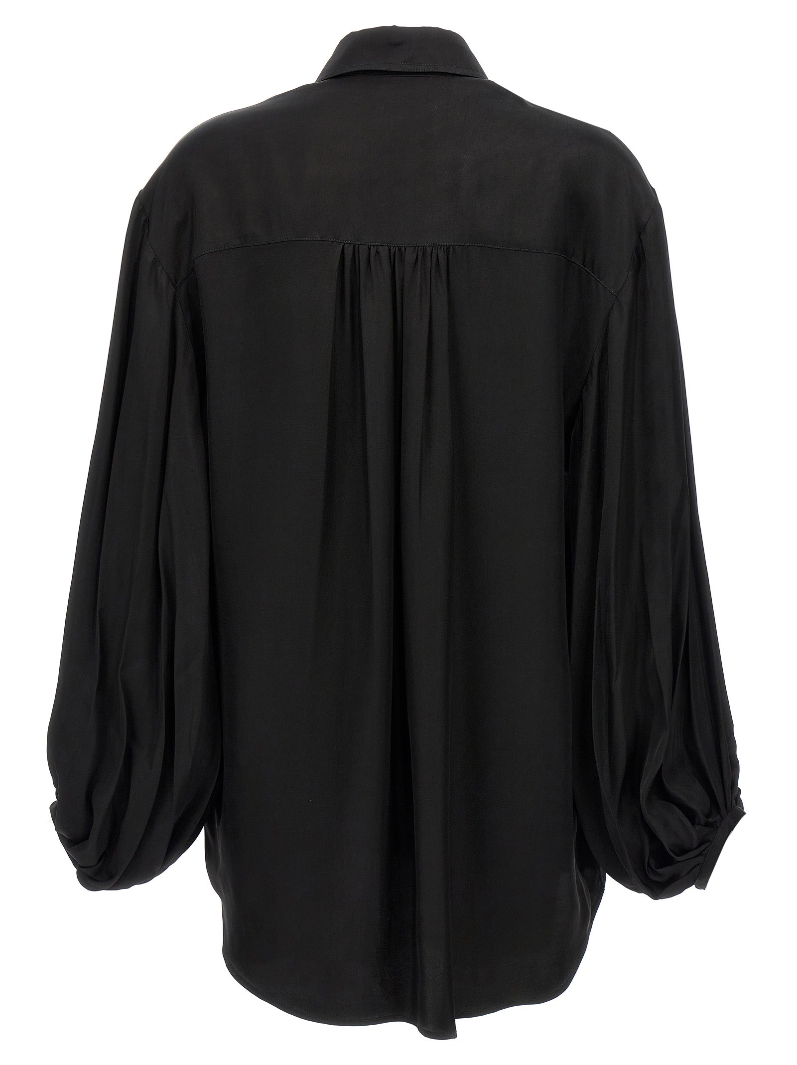 Blouse by Khaite for women in cupro black showcases a sleek silhouette, elegantly detailed with a sleek and for a sleek finish.