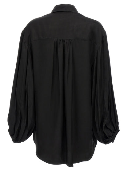 Blouse by Khaite for women in cupro black showcases a sleek silhouette, elegantly detailed with a sleek and for a sleek finish.