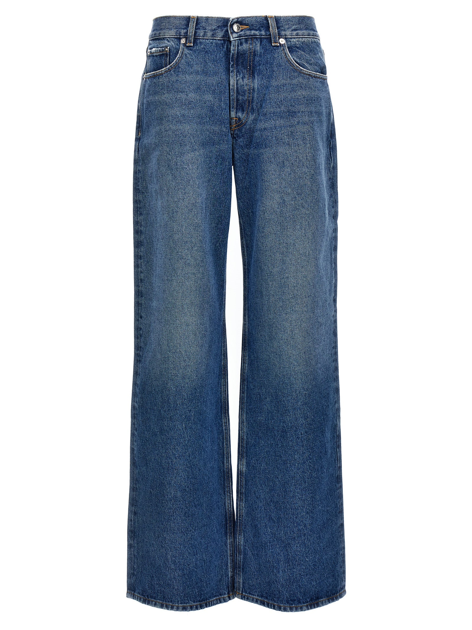 Jeans by Armarium for women in denim cotton blue presents a tailored silhouette, showcasing a tailored wide and long cut with a refined for a truly tailored aesthetic.