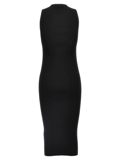 Dress by Alexander McQueen for women in polyamide viscose black features an cute silhouette, detailed with a and crew neckline that elegantly flows into a cute midi.