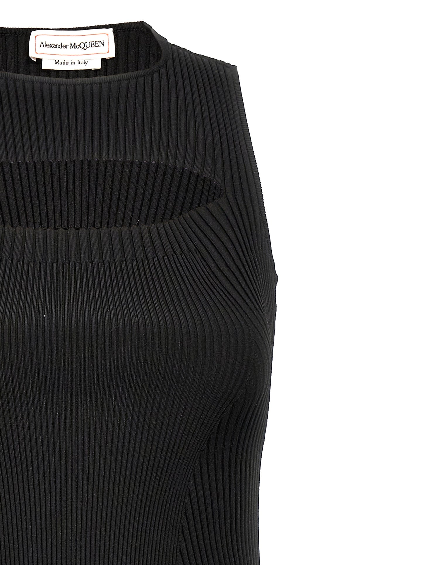 Dress by Alexander McQueen for women in polyamide viscose black showcases a striking silhouette, elegantly detailed with a , refined crew neckline, and a striking midi for a striking finish.