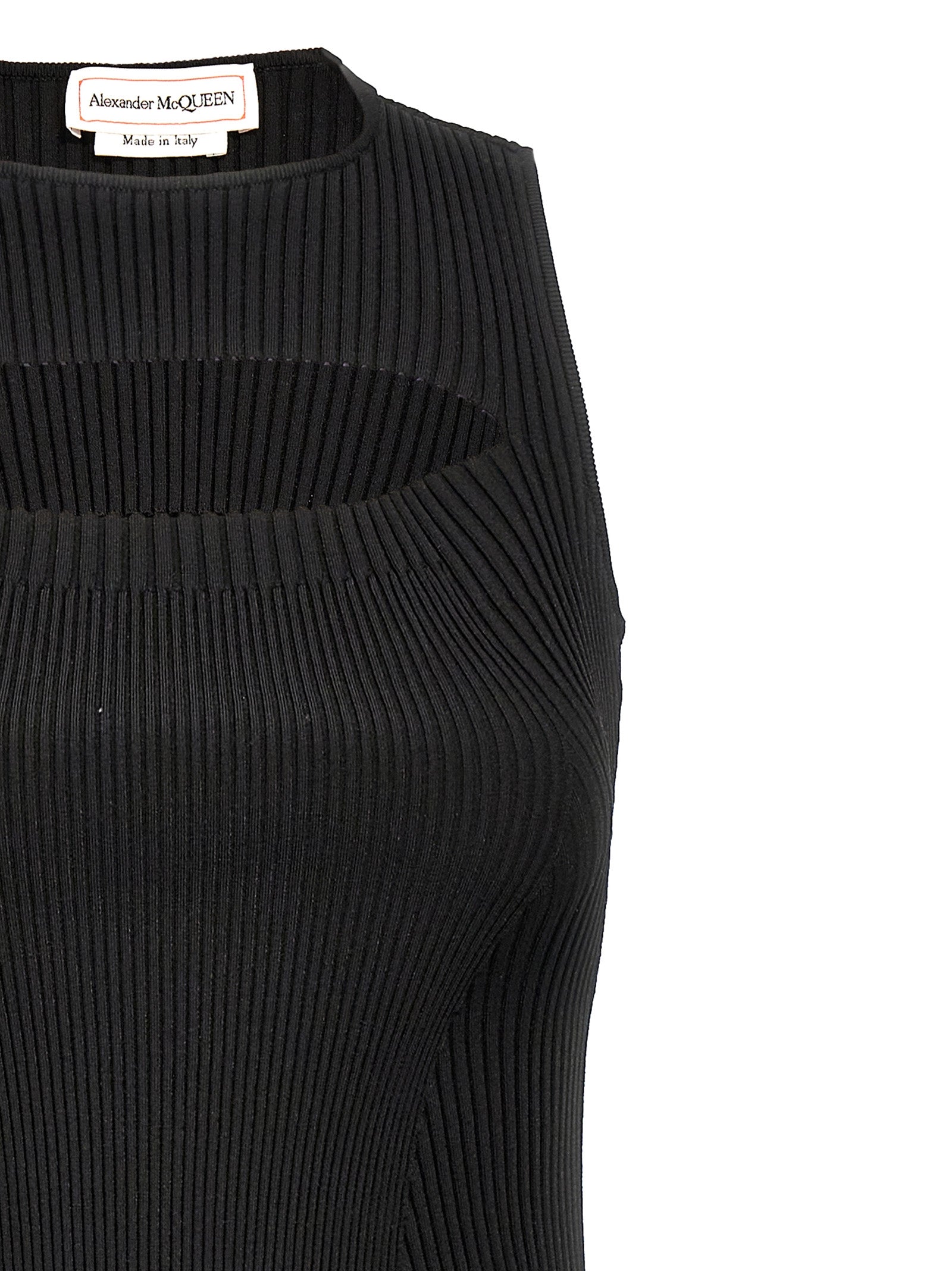 Dress by Alexander McQueen for women in polyamide viscose black showcases a striking silhouette, elegantly detailed with a , refined crew neckline, and a striking midi for a striking finish.