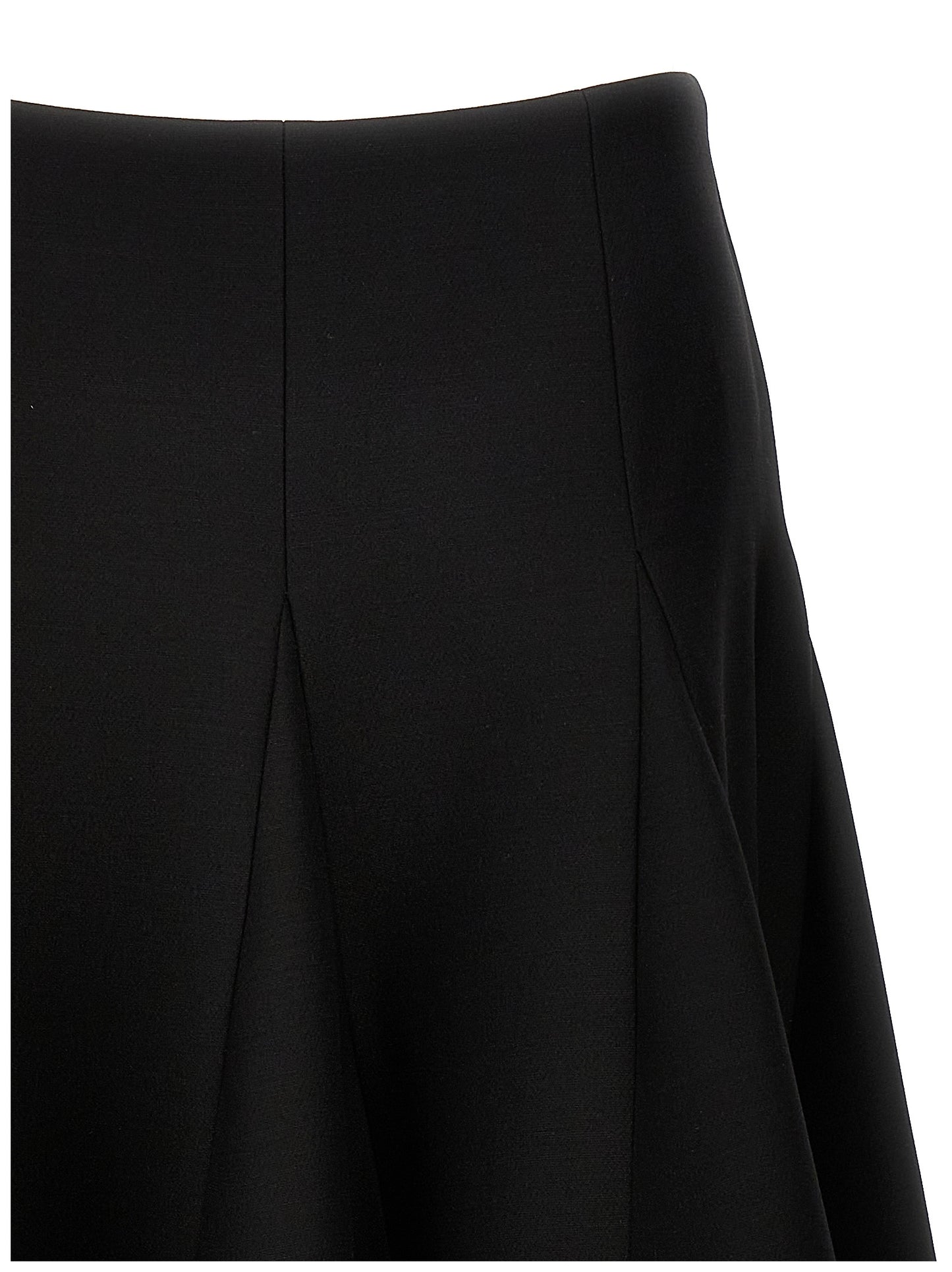 Skirt by Valentino Garavani for women in silk crepe & virgin wool black features a contoured silhouette from the Women's Silk Crepe & Virgin Wool Mini Skirt collection, characterized by its contoured mini for a contoured finish.
