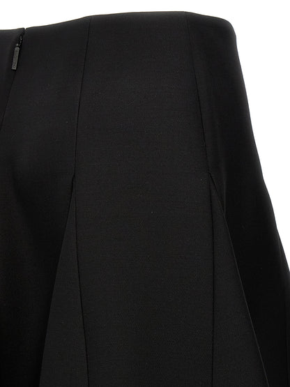 Skirt by Valentino Garavani for women in silk crepe & virgin wool black features a contoured silhouette from the Women's Silk Crepe & Virgin Wool Mini Skirt collection, characterized by its contoured mini for a contoured finish.