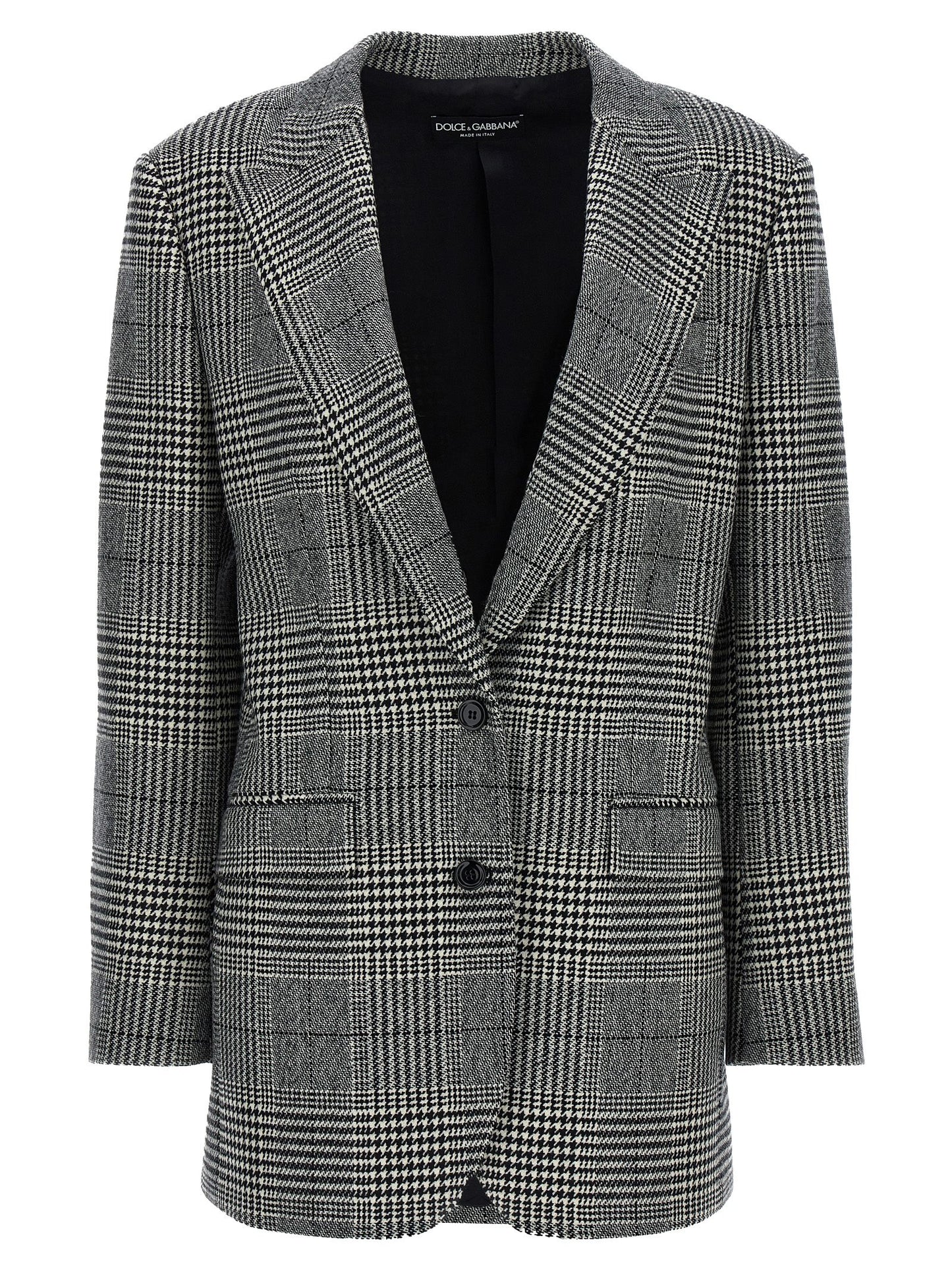 Blazer by Dolce & Gabbana for women in cashmere bicolour, black, white, patterned & houndstooth features an sartorial silhouette, showcasing a sophisticated split neckline and sartorial for a truly sartorial finish.