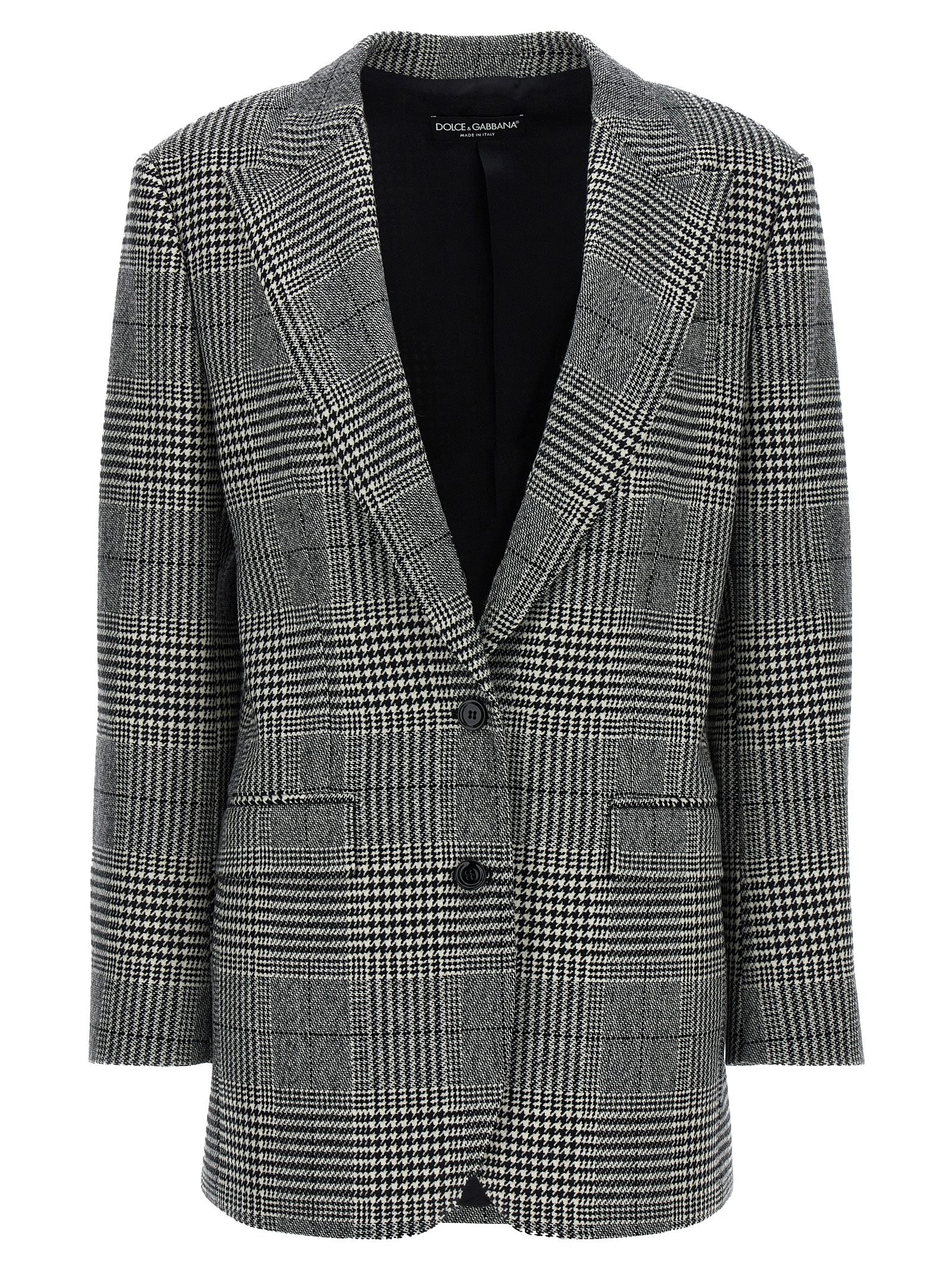 Blazer by Dolce & Gabbana for women in cashmere bicolour, black, white, patterned & houndstooth features an sartorial silhouette, showcasing a sophisticated split neckline and sartorial for a truly sartorial finish.