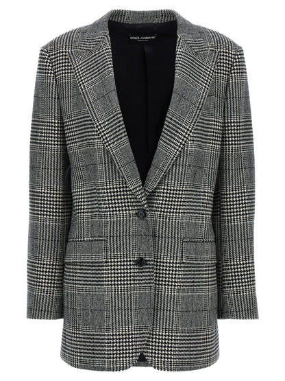Blazer by Dolce & Gabbana for women in cashmere bicolour, black, white, patterned & houndstooth features an sartorial silhouette, showcasing a sophisticated split neckline and sartorial for a truly sartorial finish.