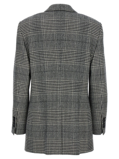 Blazer by Dolce & Gabbana for women in cashmere bicolour, black, white, patterned & houndstooth showcases a polished silhouette, highlighted by a refined split neckline and polished for a sophisticated finish.