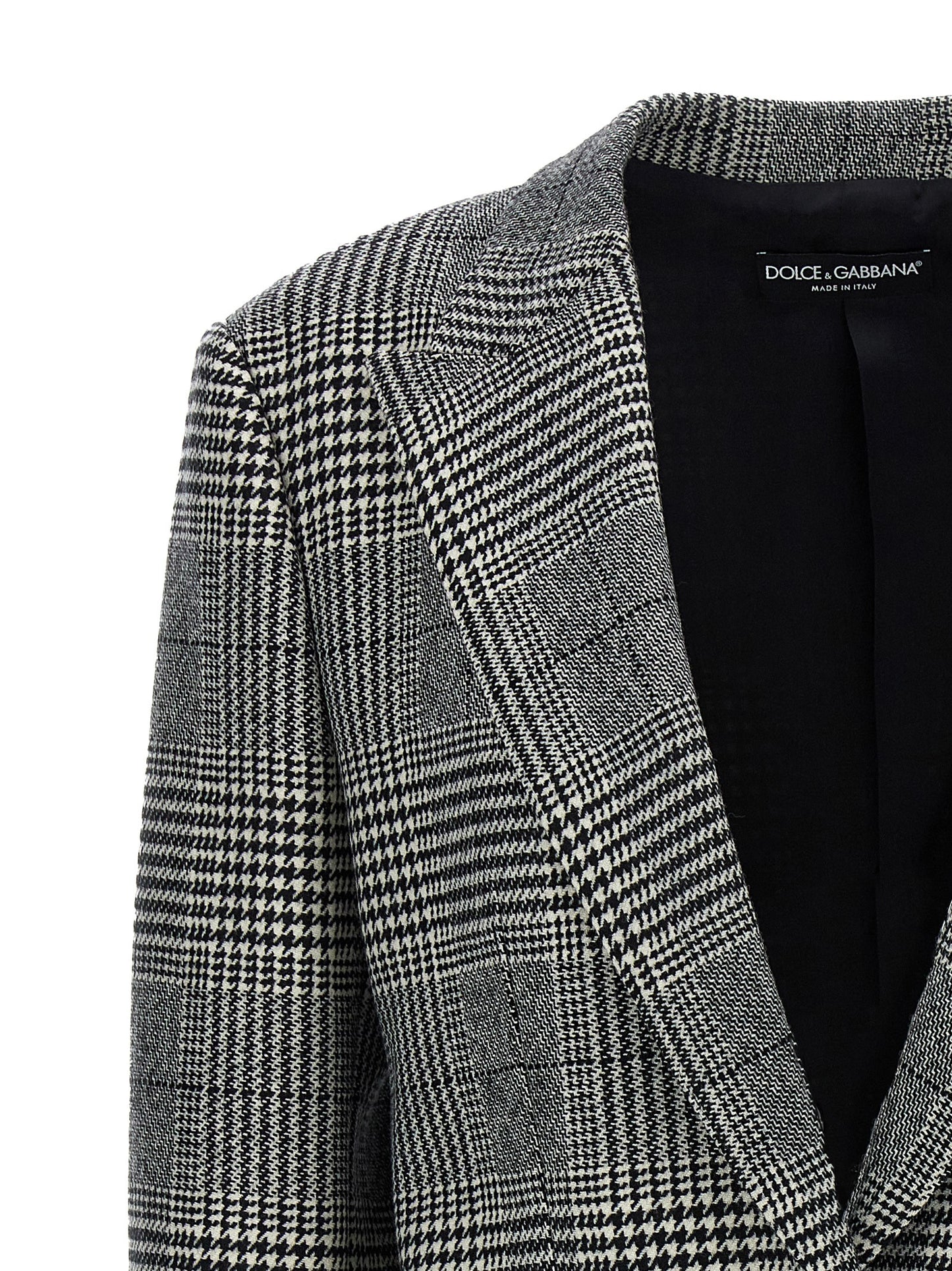 Blazer by Dolce & Gabbana for women in cashmere bicolour, black, white, patterned & houndstooth features an sartorial silhouette, showcasing a sophisticated split neckline and sartorial for a truly sartorial finish.