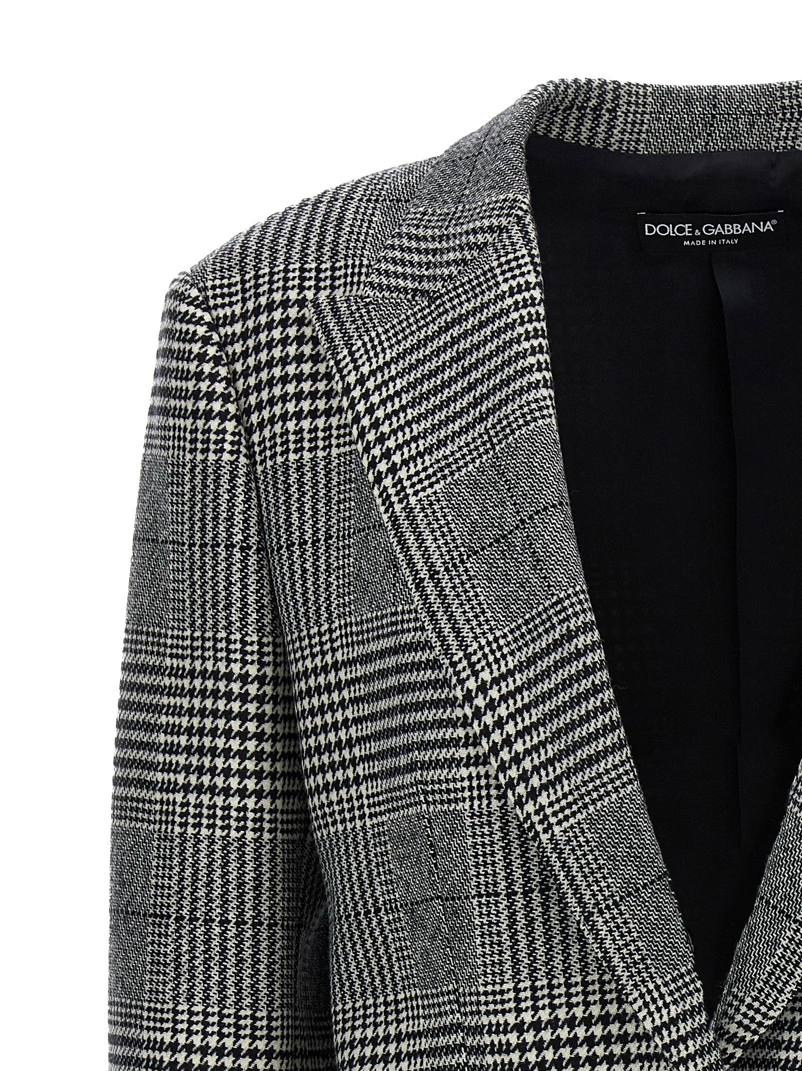 Blazer by Dolce & Gabbana for women in cashmere bicolour, black, white, patterned & houndstooth features an sartorial silhouette, showcasing a sophisticated split neckline and sartorial for a truly sartorial finish.