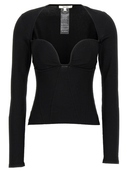 Tank Top by Nensi Dojaka for women in polyamide polyester viscose black features an bespeak silhouette, showcasing an bespeak long-sleeve; sleeveless and bespeak wide-neck neckline for a truly sophisticated look.