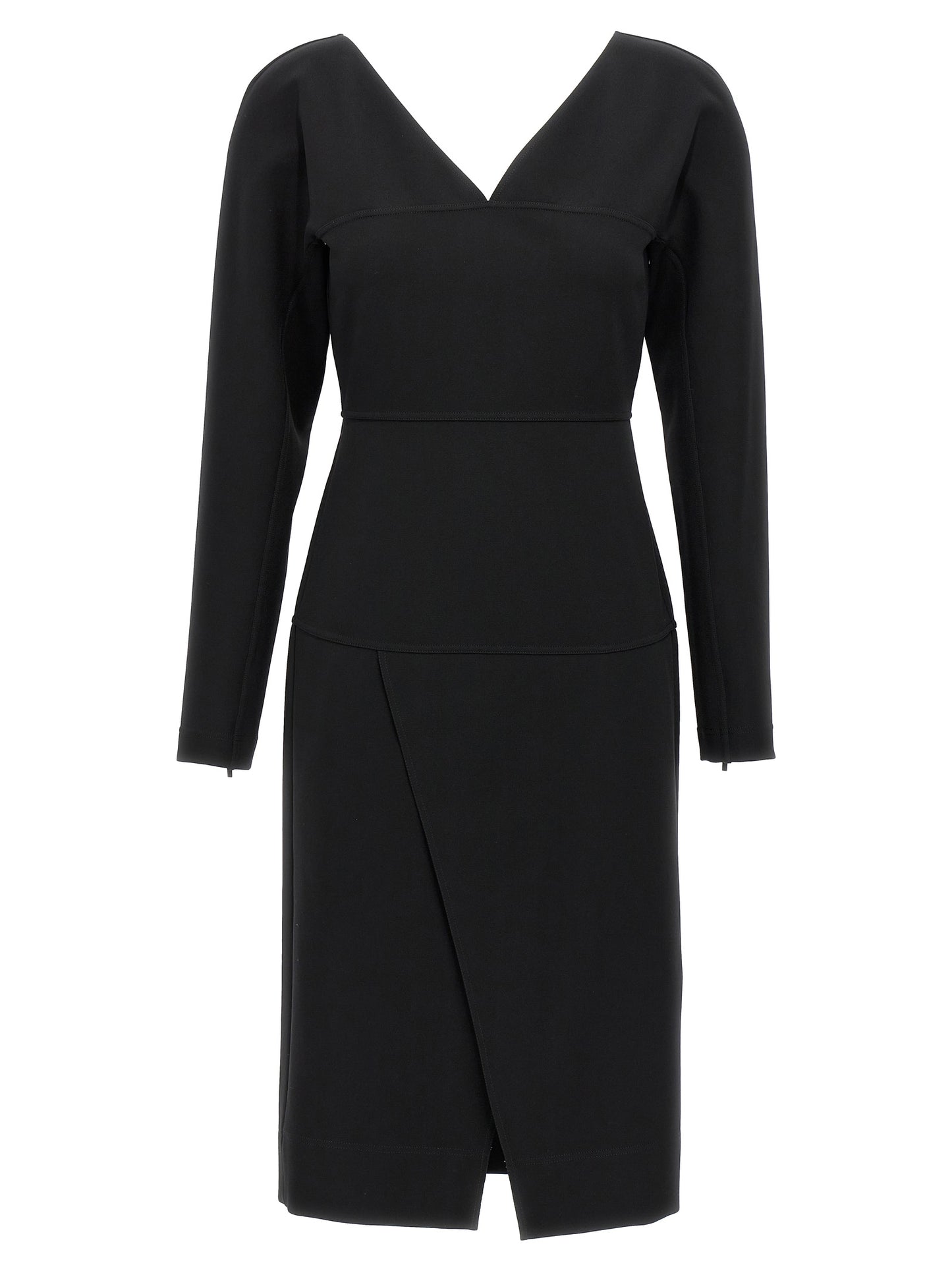 Dress by Fendi for women in stretch viscose black & signature features an cute silhouette, detailed with a long-sleeve and v-neck split neckline that elegantly flows into a cute midi.