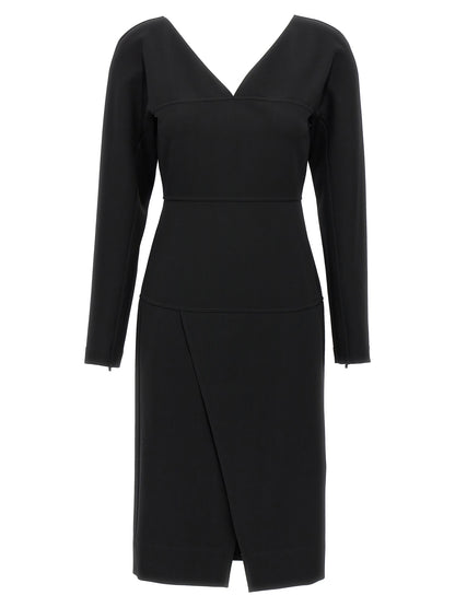 Dress by Fendi for women in stretch viscose black & signature features an cute silhouette, detailed with a long-sleeve and v-neck split neckline that elegantly flows into a cute midi.