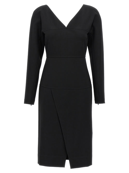 Dress by Fendi for women in stretch viscose black & signature features an cute silhouette, detailed with a long-sleeve and v-neck split neckline that elegantly flows into a cute midi.