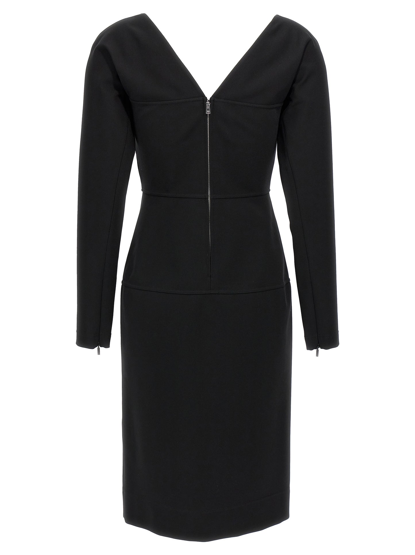 Dress by Fendi for women in stretch viscose black & signature features an magnificent silhouette, artfully detailed with a magnificent v-neck split neckline and that flows into an magnificent midi.