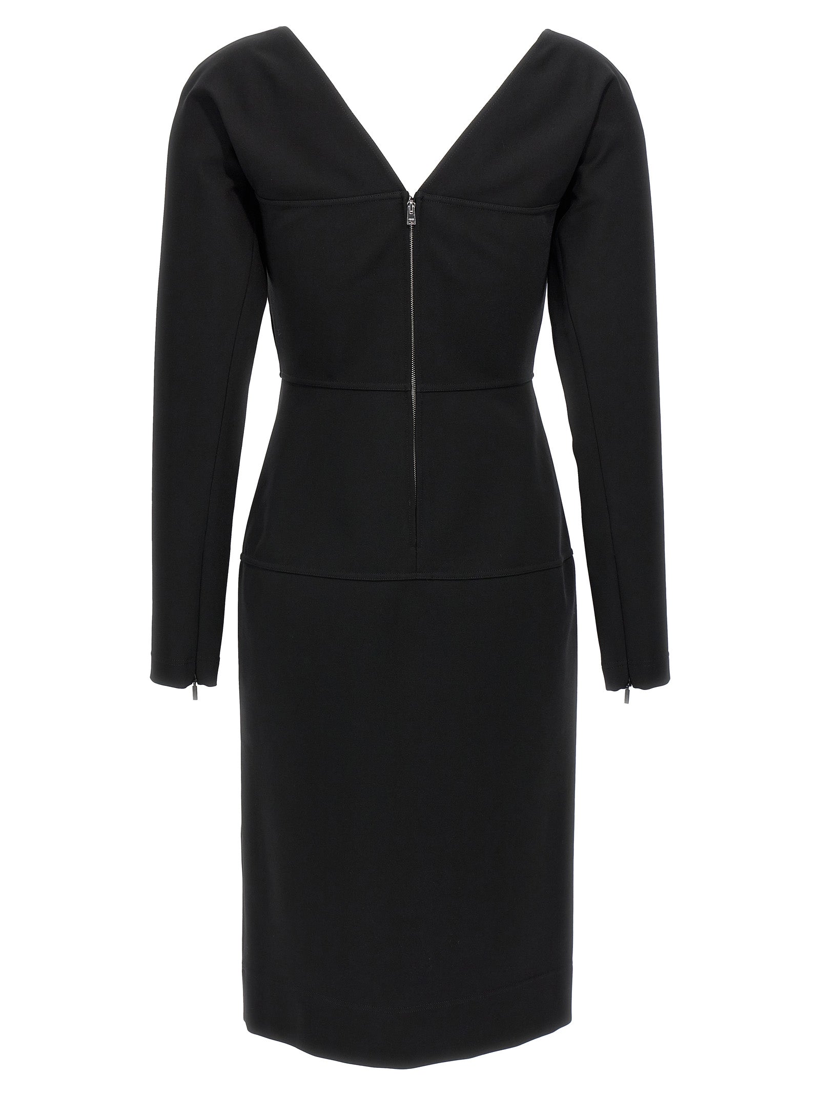 Dress by Fendi for women in stretch viscose black & signature features an magnificent silhouette, artfully detailed with a magnificent v-neck split neckline and that flows into an magnificent midi.