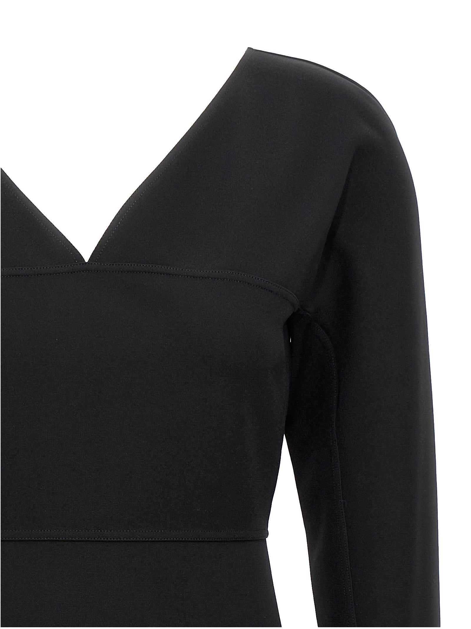 Dress by Fendi for women in stretch viscose black & signature features an eye catching silhouette with a sophisticated v-neck split neckline, elegant , and a refined midi for a eye catching aesthetic.