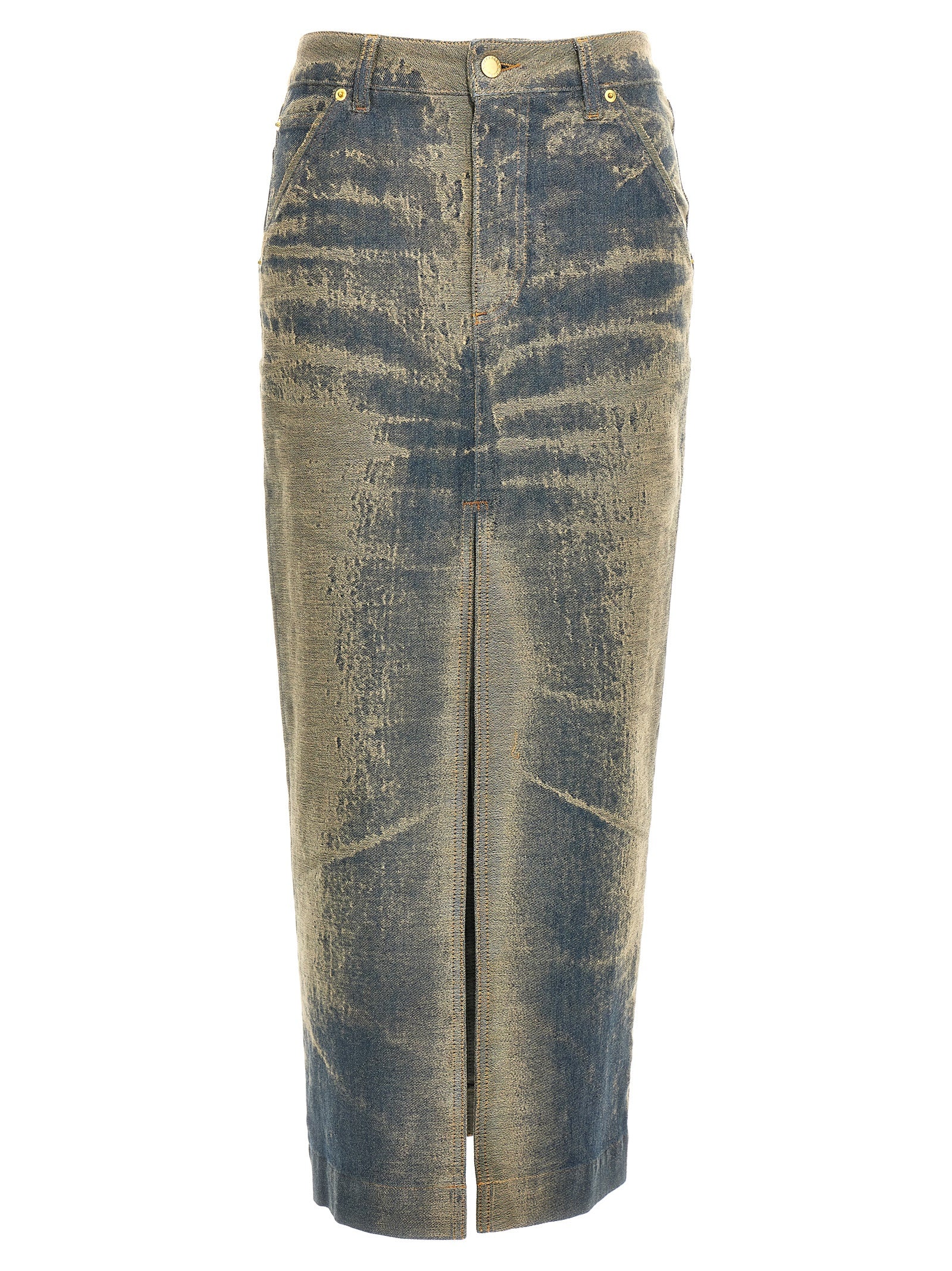 Skirt by Darkpark for women in stretch denim cotton polyester blue features a captivating silhouette, showcasing the captivating Women's Denim Stretch Cotton Polyester Maxi Mini Skirt design with a sophisticated maxi mini for a captivating look.