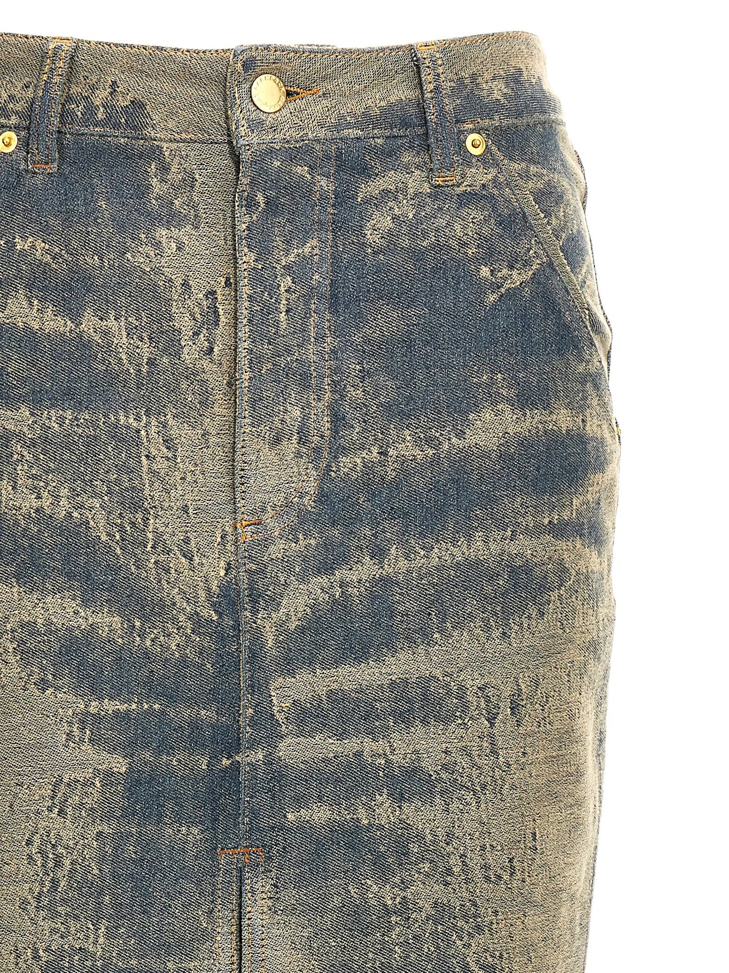 Skirt by Darkpark for women in stretch denim cotton polyester blue showcases a sultry silhouette, elegantly defined by its maxi mini and the sophisticated sultry design of the Women's Denim Stretch Cotton Polyester Maxi Mini Skirt.